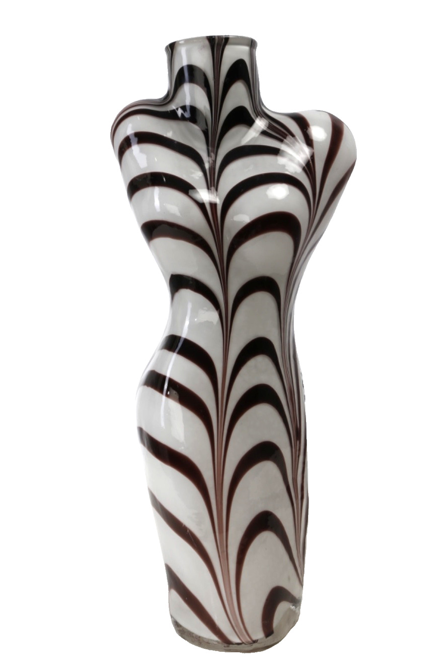Vintage Murano Style Art Glass Zebra Swirl Female Torso Bust Form Large Vase